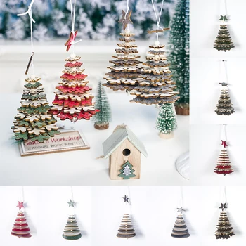 1БР 3D Коледен орнамент Дървени Висящи висулки, Коледно Дърво, Коледна украса за дома партита 2021 честита Нова Година Доставка
