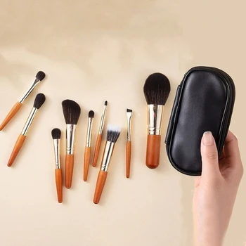 9 бр./компл. Log Color MINI Travel Makeup Brush Kit Сенки За очи Коректор За Миглите Четка За Руж Замазване Козметика Козметични Средства С Чанта