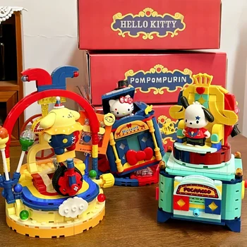 Keeppley Sanrio Строителни Блокове Вълшебен Цирк Kawai Куроми Hello Kitty Pochacco Събрана Модел Играчки За Рожден Ден, Подарък За Коледа