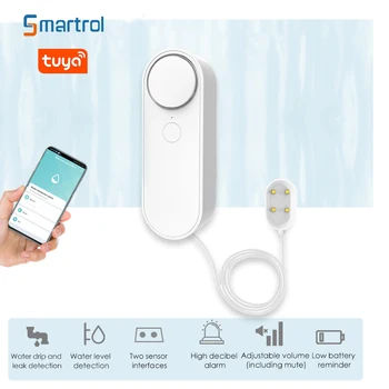 Smartrol WiFi Сензор, изтичане на вода, Sasha Smart Liquid Теч Alarm Detectors, Безплатни съобщения, Push-сигнали, детектор за нивото на преливане на водата