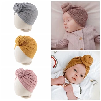 Yundfly/ Новост за малки момичета, обикновена вафла ленти, Навързани тюрбан, шапки, шапка за новородено, Еластична, Мека шапка, шапки