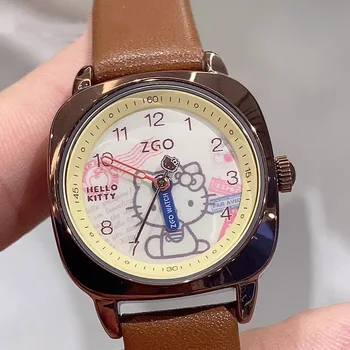 Аниме Sanrio Hello Kitty Watch Kawaii Дамски Ретро кварцови часовници за по-малките ученици Електронни часовници за момичета Подаръци за рожден Ден