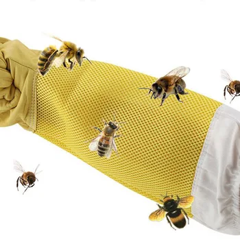 Двойка защитни пчеловодческих ръкавици от чиста коза кожа с дълъг ръкав за пчеларството, оборудване и инструменти за пчеларството