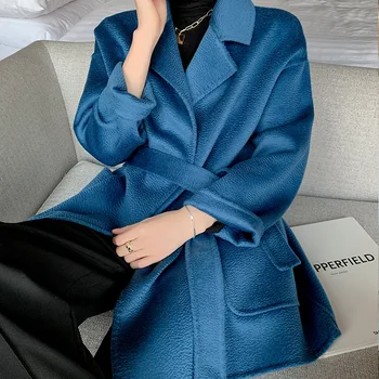 Двустранно кашемировое палто с ромолящи от вода, дамско късо палто нов корейски образец, свободен малка вълна палто