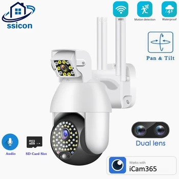 Двухобъективная WIFI камера Външна с 3-Мегапикселова ICAM365 Приложението автоматично проследяване на Водоустойчив Бързо куполна PTZ камера за защита на сигурността