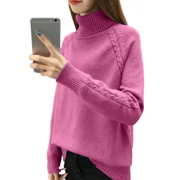 Дебел пуловер Уютен женски вязаный пуловер с висока воротом Дебел мек Стилен зимен пуловер за защита на шията на Ежедневните пътувания до работа