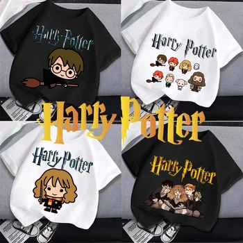 Детска тениска Harris Pottered с герои от анимационни филми, модни памучен тениска за момичета и момчета, сладки ежедневни блузи за малки деца, подарък за рожден ден