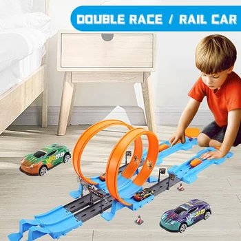 Каскадерская Скорост на Двойни Колела на Автомобила Модел на Играчки За Деца Състезателна Писта САМ Събрани Пътища, Комплекти за Развиване на Интерактивни Играчки за Момчето Коледа