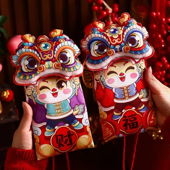 Китайски стил Хунбао, 3D анимационен филм на Годината на дракона, Червен плик, на празника на Пролетта, честит паричен чанта, детски подарък, Коледни пари