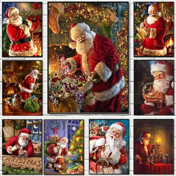 Коледен Класически Дядо Коледа, Снежен Човек Плакат Художествена Печат Картина На Картун Стенни Живопис Върху Платно Спалня Детски Празничен Подарък Начало Декор Cuadro