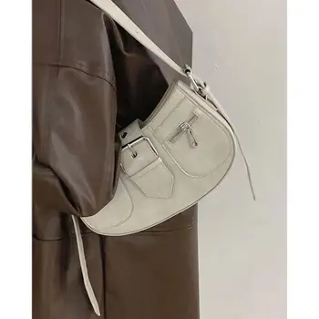 Корейската Ретро Мода Плътен Цвят Минималистичная Женствена чанта под Мишниците Ins Advanced Универсална Чанта Модерен Предмет на Френската чанта-Стик