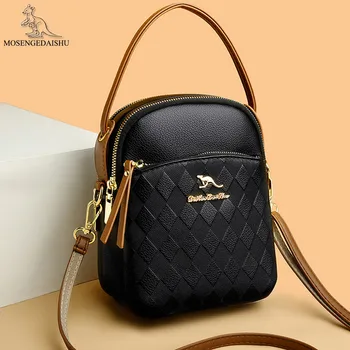 Малка чанта през рамо с ромбической решетките за жени, однотонная луксозна чанта от мека кожа, дамски чанти през рамо, дизайнерски портфейл, чанта за телефон