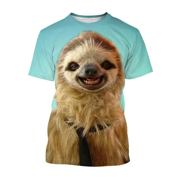 Мъжка тениска с 3D принтиране ленивца, модна тениска с облика на животните, интересно ежедневни риза в стил хип-хоп