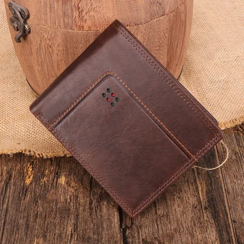 Мъжки кратък портфейл от естествена кожа в ретро стил, RFID-анти-кражба пискюл, чанта за документи за самоличност, преносим чантата с няколко карти