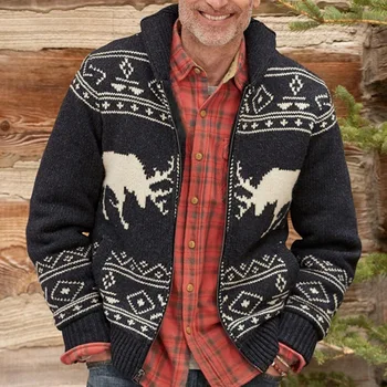 Мъжки пуловер Жилетка 2023 Есен и зима Нов Black Светлобежов жаккардовый Модерен случайни пуловер голям размер