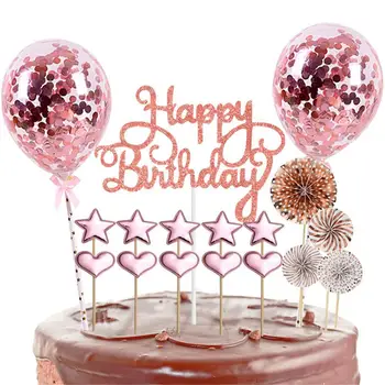 Набор от топперов за торти рожден Ден, 17 бр. балон с конфети, Украса за торта във формата на звезди, честит рожден Ден под формата на любов за парти по случай рождения Ден