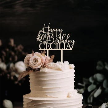 Обичай с надпис Happy Birthday Topper за торта Акрилни topper за торта за годишнината на кръщението в селски стил и сватбени декорации за торта