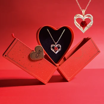 Подаръци за Жени Love Heart Подарък Кутия/с Хрустальным Цвете Колие Бижута Подарък Кутия Комплект за свети Валентин Сватба, Рожден Ден, Годишнина