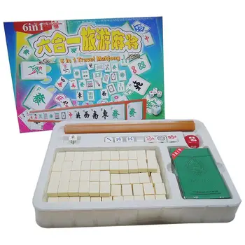 Пътен комплект за mahjong Преносим мини 144 Традиционен комплект за mahjong Преносим обмислен mahjong с покер карти за пътуване