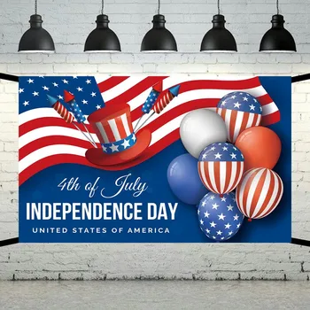 Фон за снимки на Деня на независимостта, знамена, фойерверки и ленти, балони, Декор за патриотична парти в чест на Деня на ветераните, 4 юли